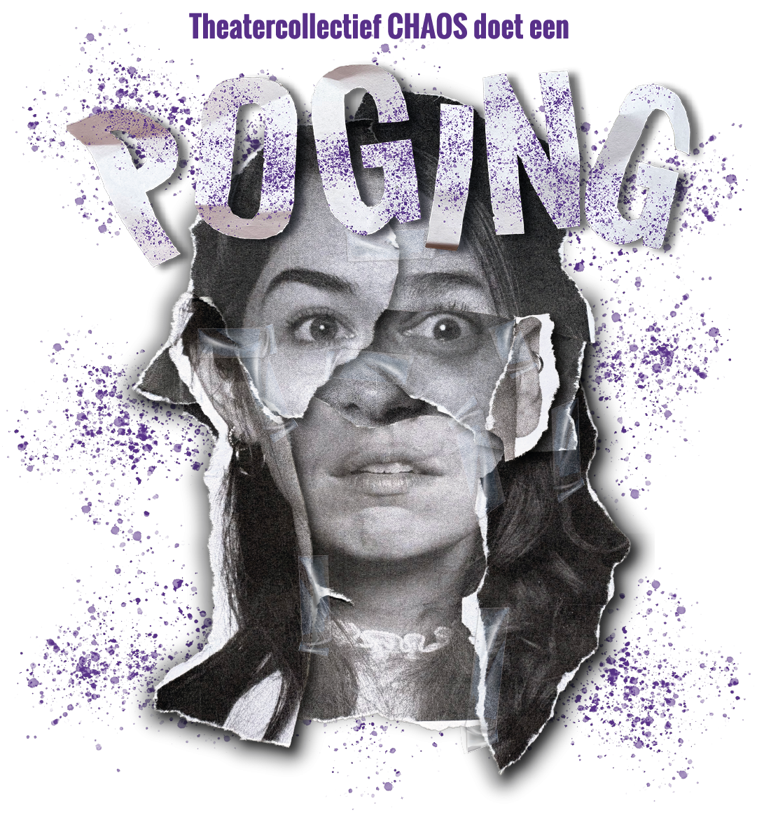 De tekst "POGING" in een speelse typografie met paarse accenten.